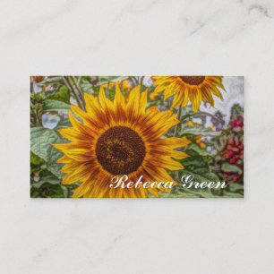 western country yellow sunflower wedding business card