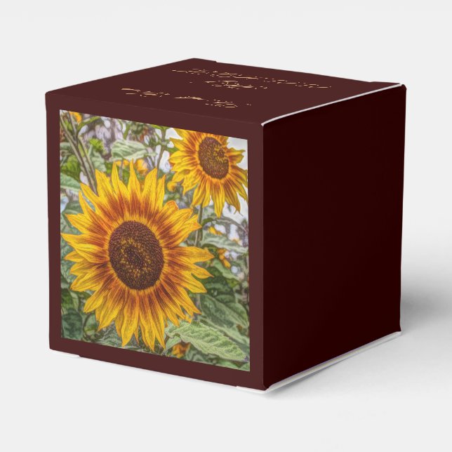 western country yellow sunflower wedding favor boxes (Back Side)