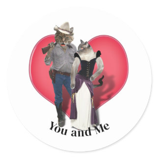 Western Couple Cowboy Cat Classic Round Sticker