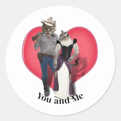 Western Couple Cowboy Cat Classic Round Sticker