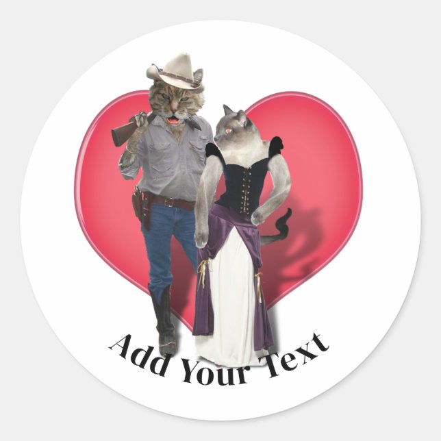 Western Couple Cowboy Cat Classic Round Sticker (Front)