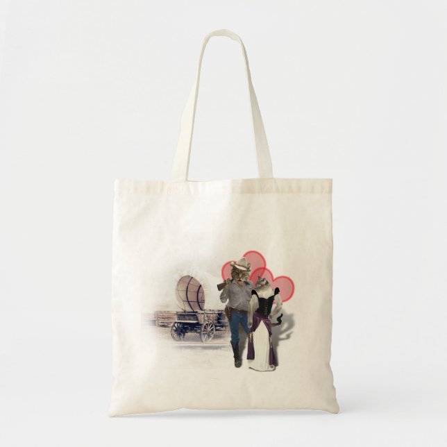 Western Couple Cowboy Cat Tote Bag (Front)