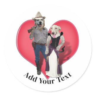 Western Couple Cowboy Dog Classic Round Sticker