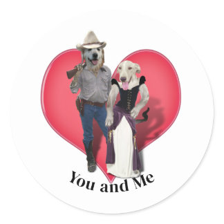Western Couple Cowboy Dog Classic Round Sticker