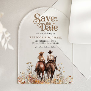 Western Couple Riding Horse Wedding Save the Date