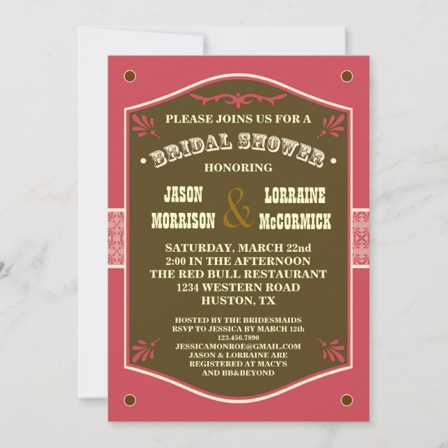 Western Couple's Bridal Shower Invitation (Front)