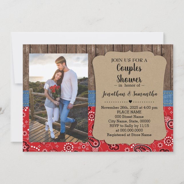 Western couples shower country chic wedding invitation (Front)