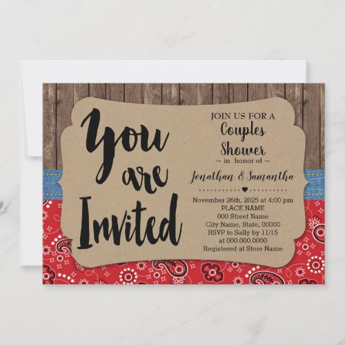 Western couples shower country wedding invitation