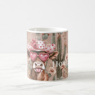 Western Cow Pink Heart Sunglasses Cactus Floral Coffee Mug