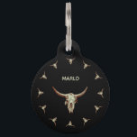 Western Cow Skull Black Brown Country Rustic Style Pet ID Tag<br><div class="desc">Western bull cow skull black brown beige antique rustic vintage inspired cat and dog ID tag. Unique original old farmhouse country style fashion design. Cool wild west cowboy pattern. Trendy farm animal art. Image copyright Marg Seregelyi Photography.</div>