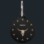 Western Cow Skull Black Brown Country Rustic Style Pet ID Tag<br><div class="desc">Western bull cow skull black brown beige antique rustic vintage inspired cat and dog ID tag. Unique original old farmhouse country style fashion design. Cool wild west cowboy pattern. Trendy farm animal art. Image copyright Marg Seregelyi Photography.</div>
