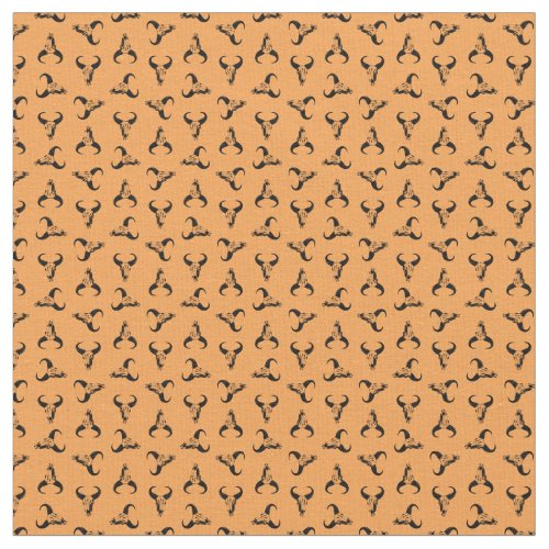 Western Cow Skull Bull Horns Art CUSTOM BG COLOR Fabric