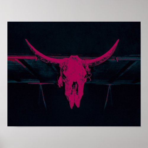 Western Cow Skull Fuchsia Pink Gray Grunge Texture Poster