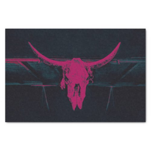 Western Cow Skull Fuchsia Pink Gray Grunge Texture Tissue Paper