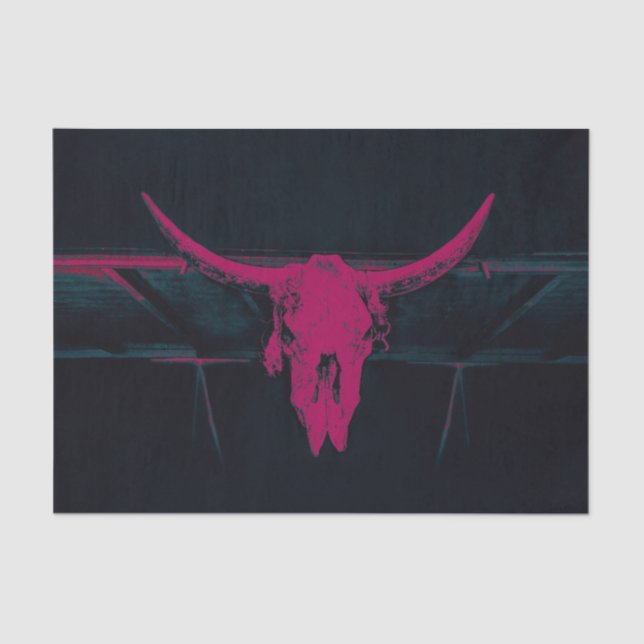 Western Cow Skull Fuchsia Pink Gray Grunge Texture Tissue Paper (Front)