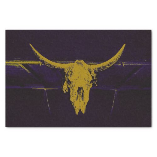 Western Cow Skull Gold Purple Grunge Texture Tissue Paper