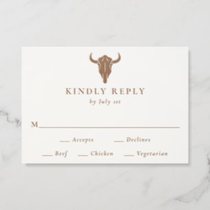 Western Cow Skull Ranch Wedding Letterpress RSVP Cards