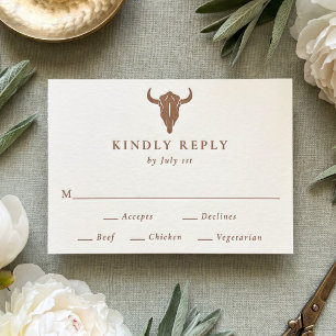 Western Cow Skull Ranch Wedding Letterpress RSVP Cards
