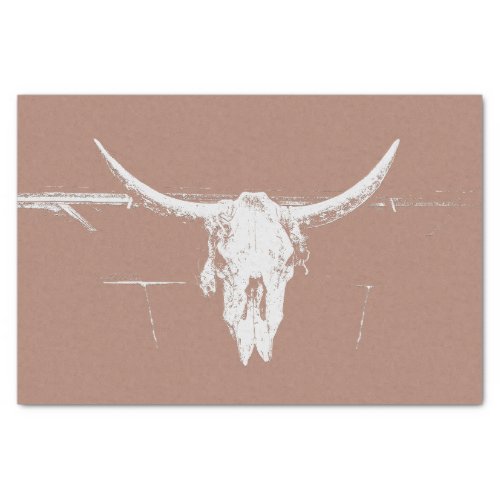 Western Cow Skull Rose Gold White Grunge Texture Tissue Paper