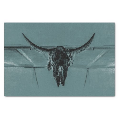 Western Cow Skull Teal Black Grunge Texture Tissue Paper