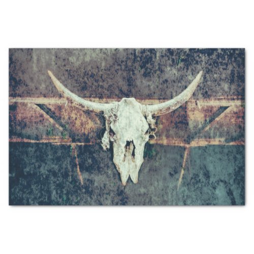 Western Cow Skull Teal Brown Grunge Texture Tissue Paper