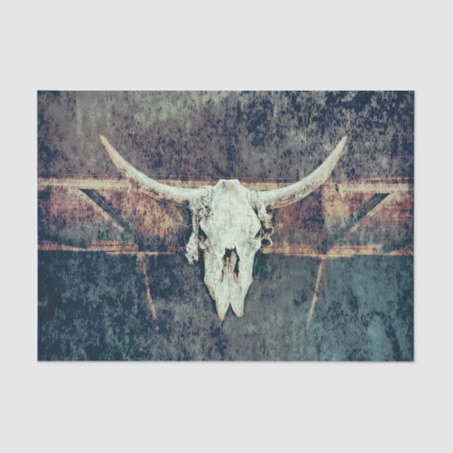 Western Cow Skull Teal Brown Grunge Texture Tissue Paper (Front)