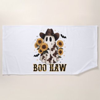 Western Cow Spot Spooky Ghost Boo Haw Beach Towel