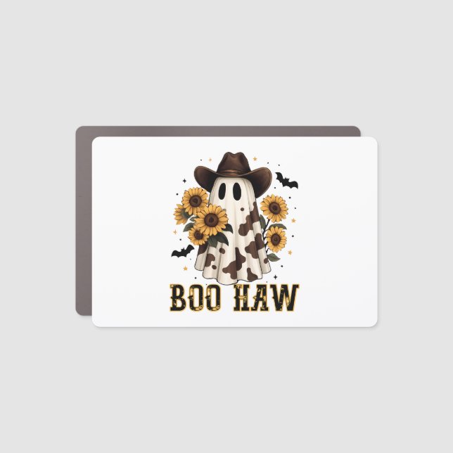 Western Cow Spot Spooky Ghost Boo Haw Car Magnet (Front)