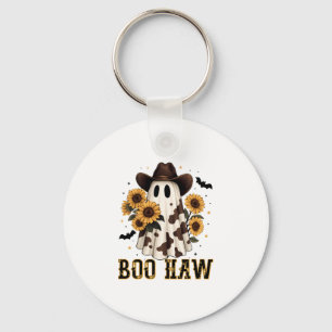 Western Cow Spot Spooky Ghost Boo Haw Keychain
