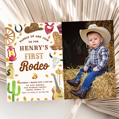Western Cowboy 1st Rodeo Birthday Party Photo Invitation