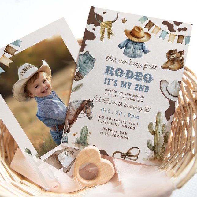 Western cowboy 2nd Rodeo photo Birthday party Invitation (Creator Uploaded)