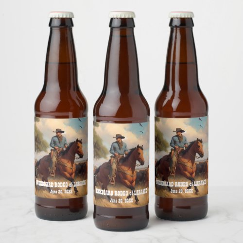 Western Cowboy and Bay Horse Beer Bottle Label
