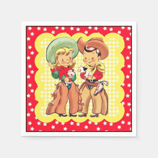 Western Cowboy And Cowgirl Kids Party Napkins (Front)