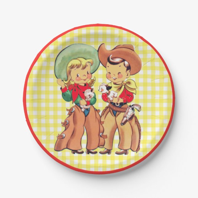 Western Cowboy And Cowgirl Kids PArty Paper Plates (Front)