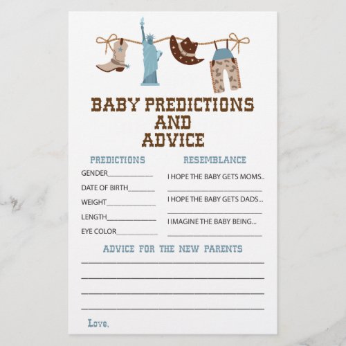 Western Cowboy Baby Shower Advice and Predictions Flyer