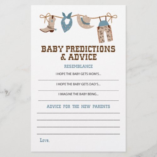 Western Cowboy Baby Shower Advice and Predictions Flyer