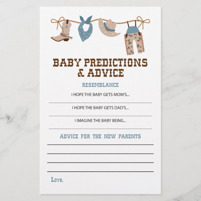 Western Cowboy Baby Shower Advice and Predictions Flyer (Front)