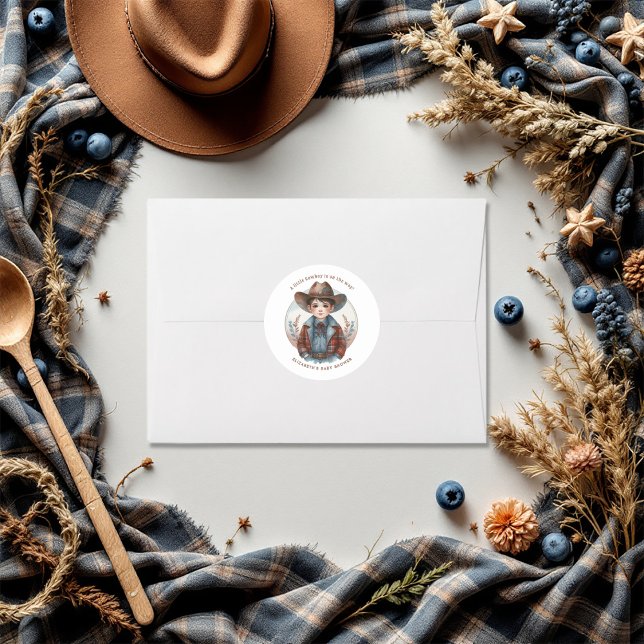 Western Cowboy Baby Shower Classic Round Sticker (Western Cowboy Baby Shower Classic Round Sticker)