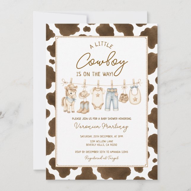 Western Cowboy Baby Shower Clothesline Invitation (Front)