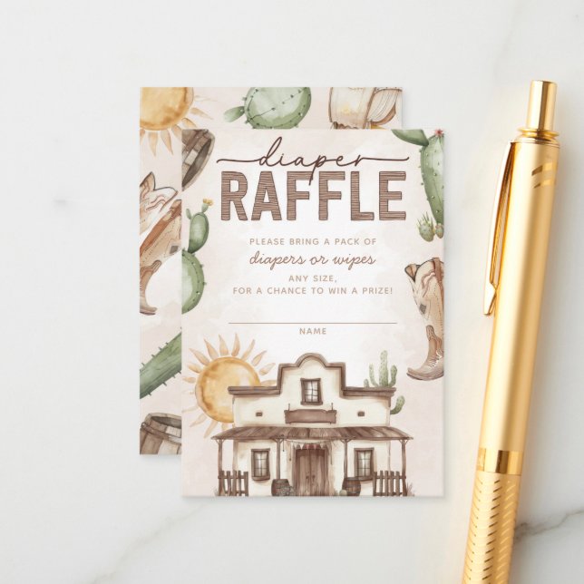 Western Cowboy Baby Shower Diaper Raffle Enclosure Card (Front/Back In Situ)