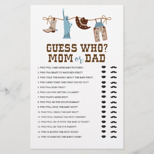 Western Cowboy Baby Shower Guess Who Game Flyer