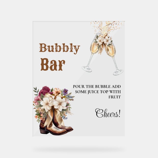 Western Cowboy Bachelorette Bubbly Bar Table Sign (Front)