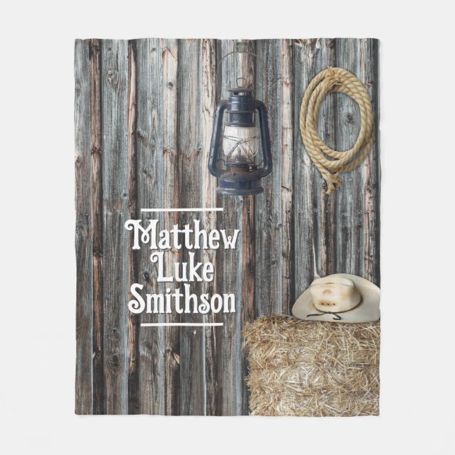 Western Cowboy Barn Fleece Blanket (Front)