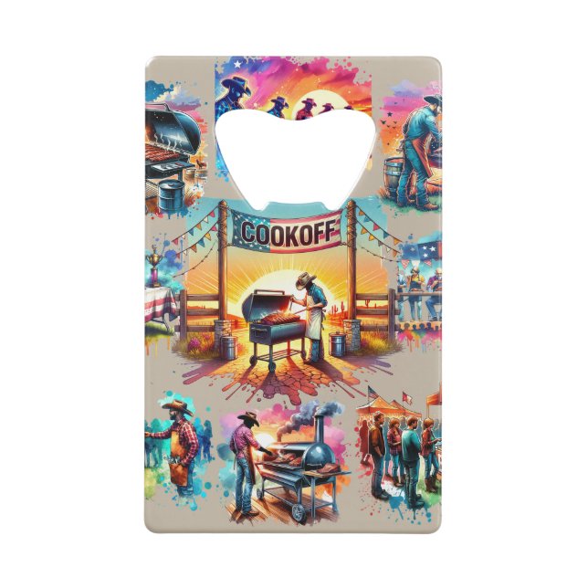 Western Cowboy BBQ Cookoff Scenes 1  Credit Card Bottle Opener (Back)