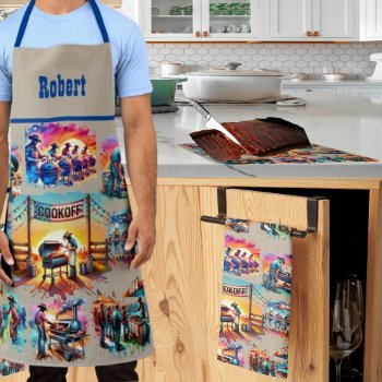 Western Cowboy Bbq Cookoff Scenes 1 Custom Apron by RODEODAYS at Zazzle