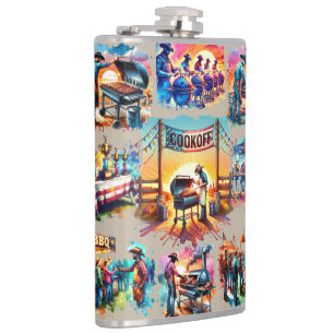 Western Cowboy BBQ Cookoff Scenes 1 Flask
