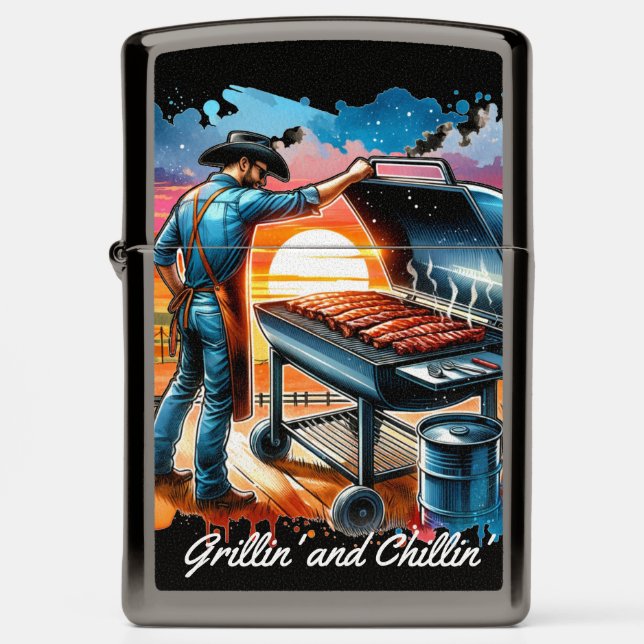 Western Cowboy BBQ Grillin' and Chillin' Zippo Lighter (Front)