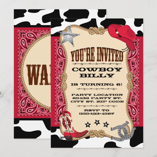 Western, Cowboy Birthday, 5x7 Invitation (Front/Back)