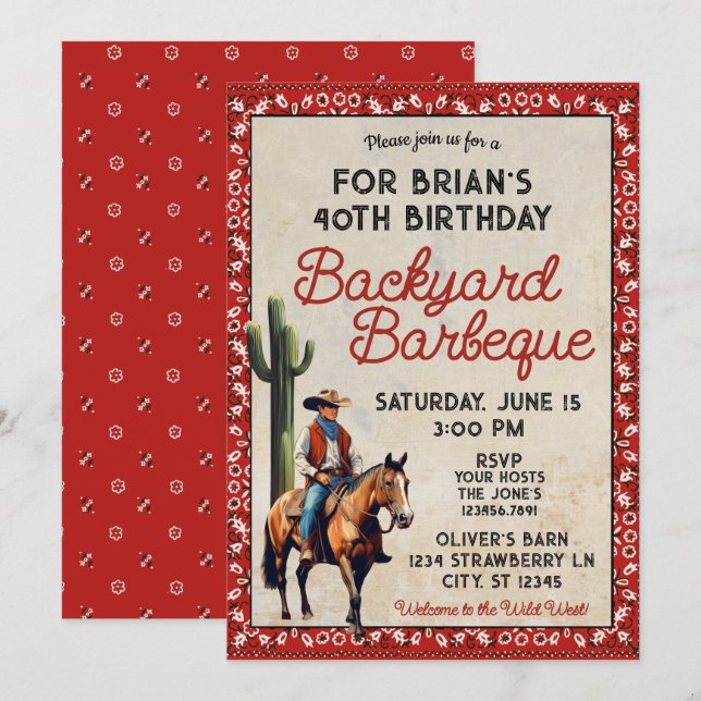Western Cowboy Birthday Backyard Barbeque  Invitation (Front/Back)