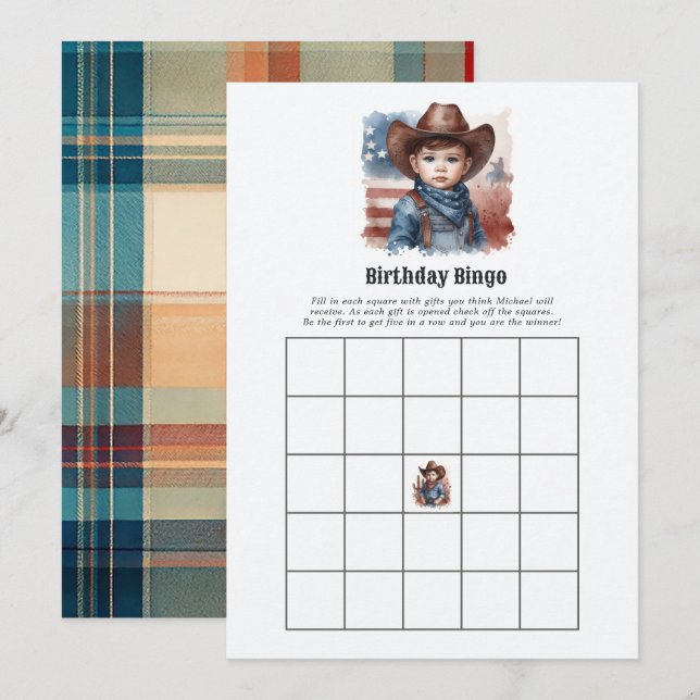 Western Cowboy Birthday Bingo Game Invitation (Front/Back)